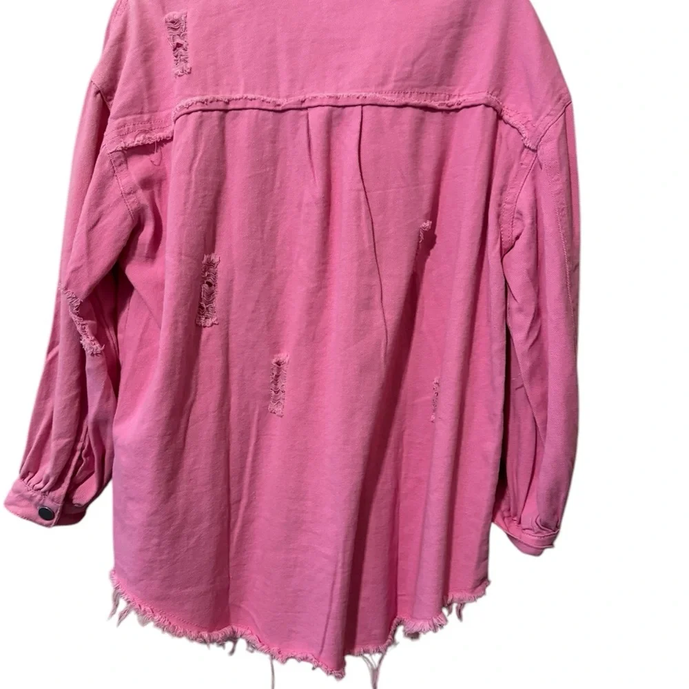 Pink Distressed Button-Up Shirt - Picture 2 of 3
